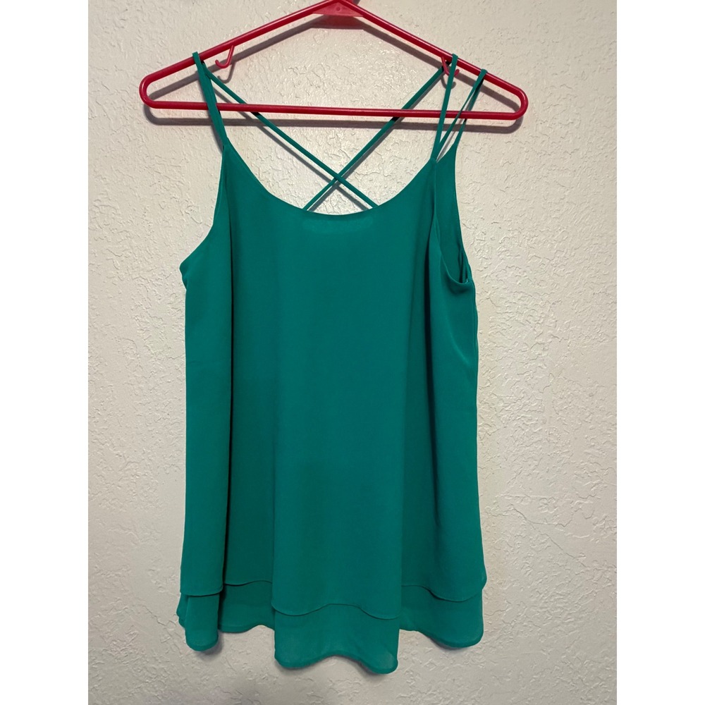 Naked Zebra Teal Green Strappy Crisscross Back Double Layer Cami Top S JT3502